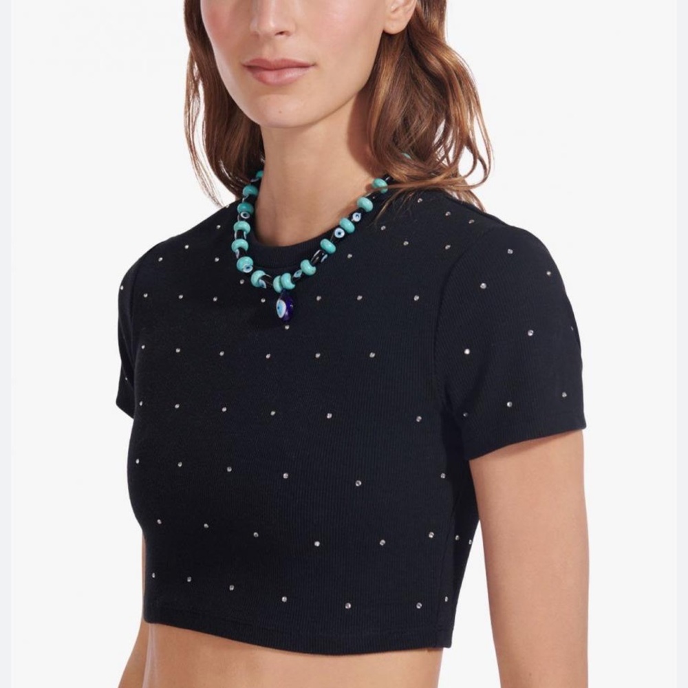 Staud Corso embellished rhinestone crop top